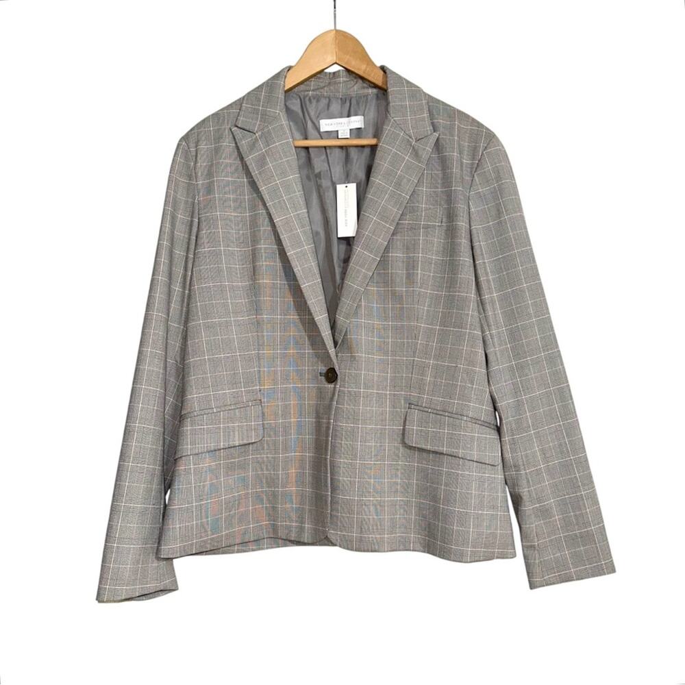NWT New York & Company Plaid Single Breasted Gray Blazer Suit Jacket 16
